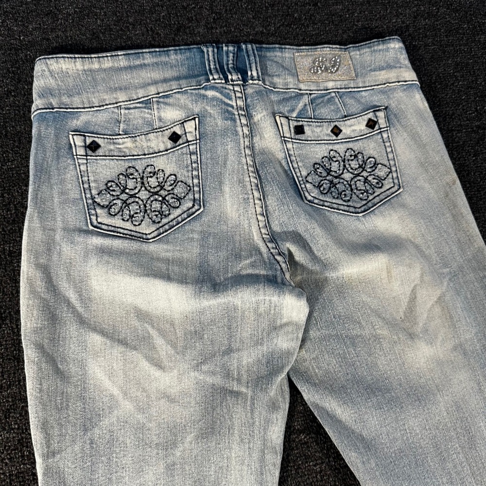 Sky Jeans Slim Denim Womens 11 Light Blue Good Rhinestone Studded Y2K McBling